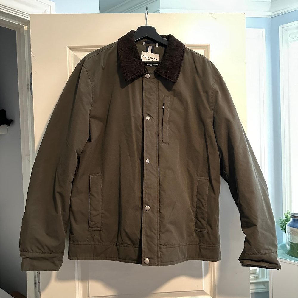 Men's Cole Haan City Barn Jacket/Coat - Green w/Brown Corduroy Collar - Large